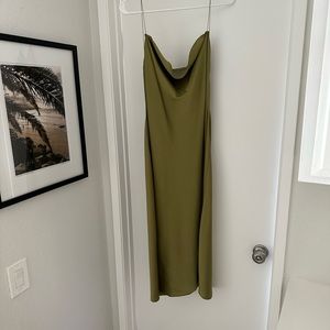 NWT! MIDI length formal dress olive green satin size medium
